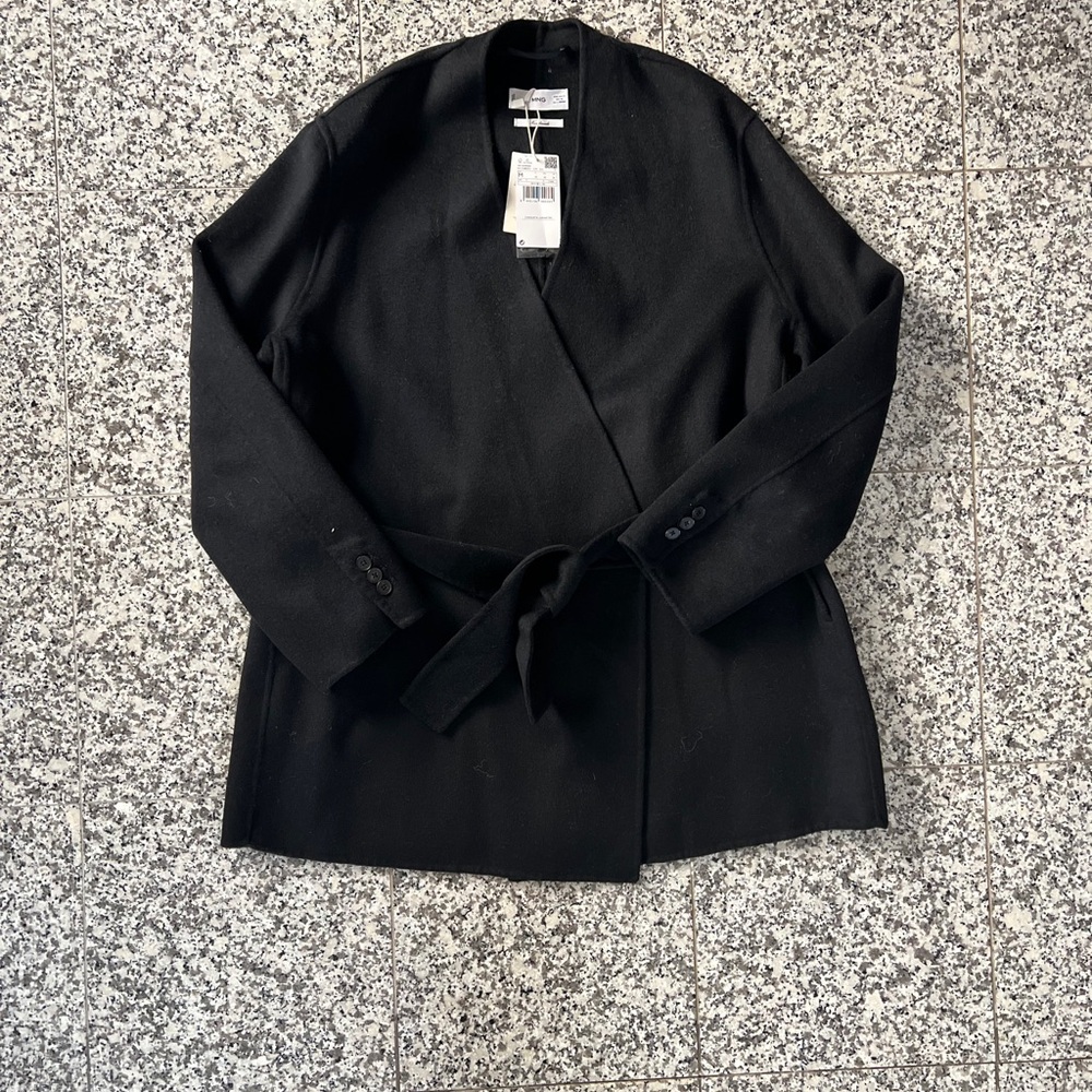 Mango Black Handmade Belted Coat Size Medium NWT
